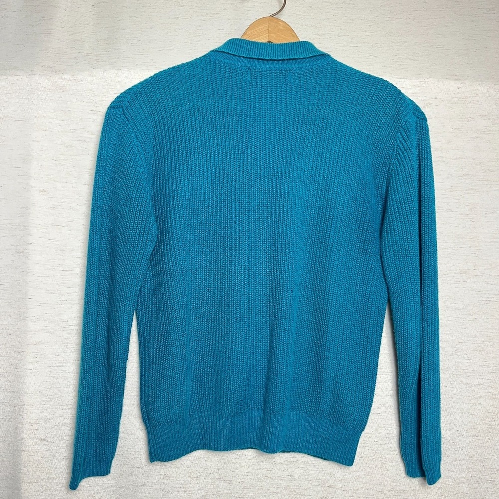 Vtg‎ Norm Thompson Teal Linen Cotton Henley Sweater Sz Xs - Picture 3 of 5